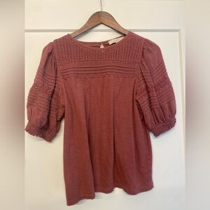 LOFT Dusty Rose Blouse with Textured Sleeves